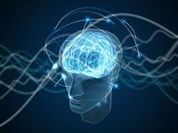 head with electromagnetic waves going through it