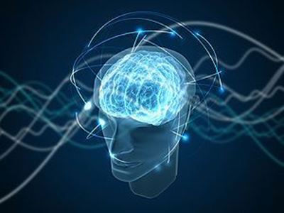 head with electromagnetic waves going through it
